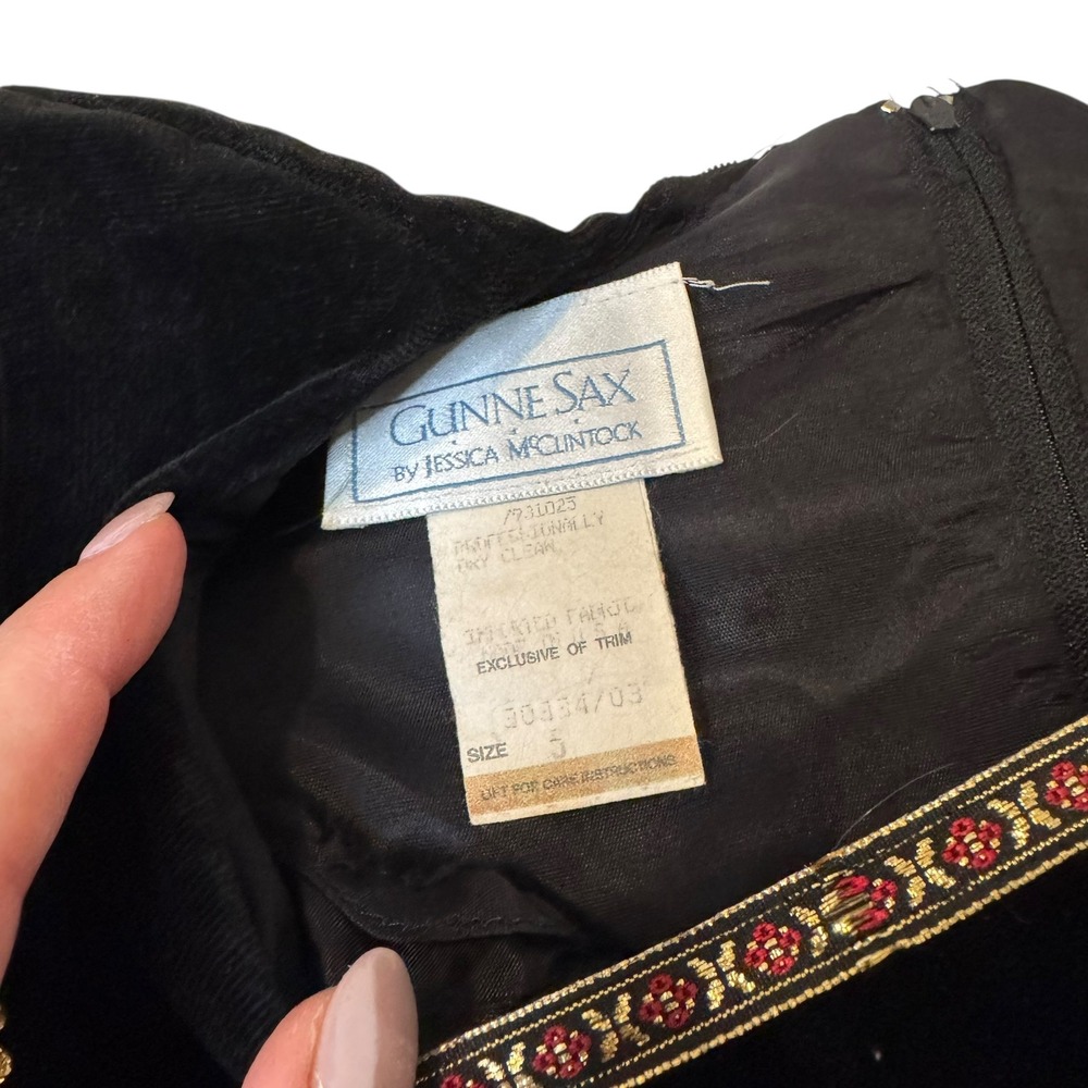Gunne Sax Jessica McClintock Black‎ Velvet Dress Sailor Holiday Cottagecore S 5 - Picture 11 of 15